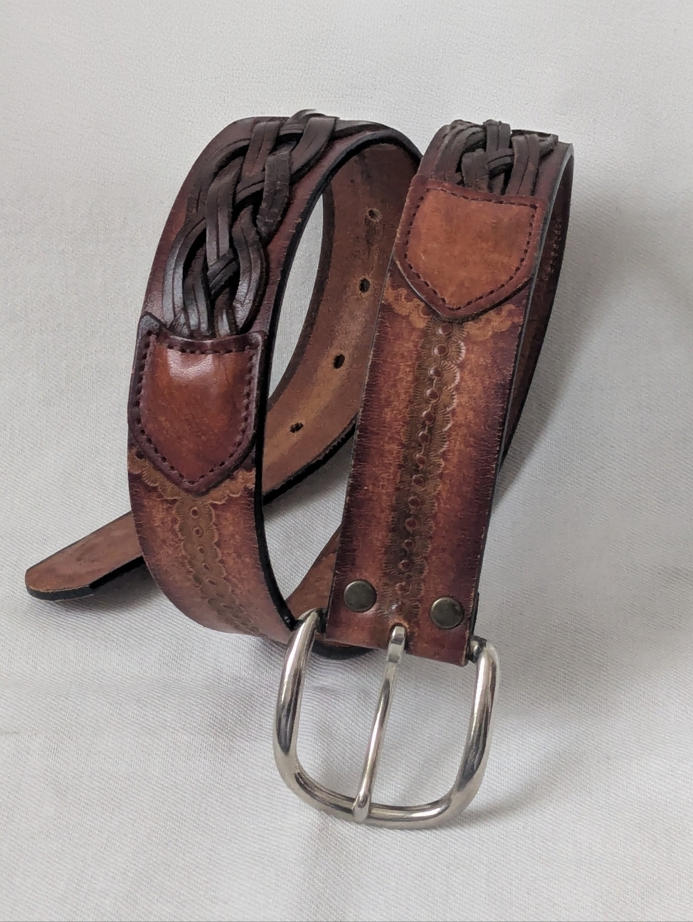 Vintage Leegin Made In U.S.A Brown Handcrafted Leather Belt With Silver Buckle